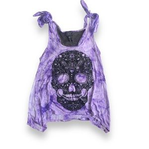 Purple Tie Dye Sugar Skull Glitter and Lace Tank XS Midnight Hour